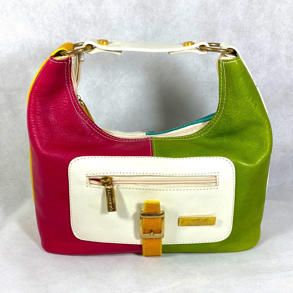 Sergio Cerruti Vintage Pink/Green/Yellow Colored Small Hobo Handbag